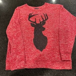 Fifth Sun womens sweater 2xl red with deer sparkle material stretchy